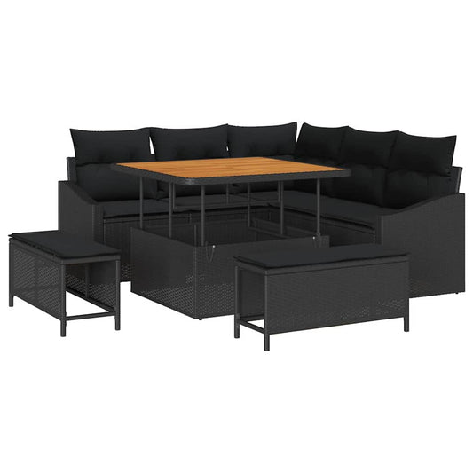 vidaXL Σετ Καναπέ Κήπου με μαξιλάρι 8 pcs Μαύρο Πολυ ράταν