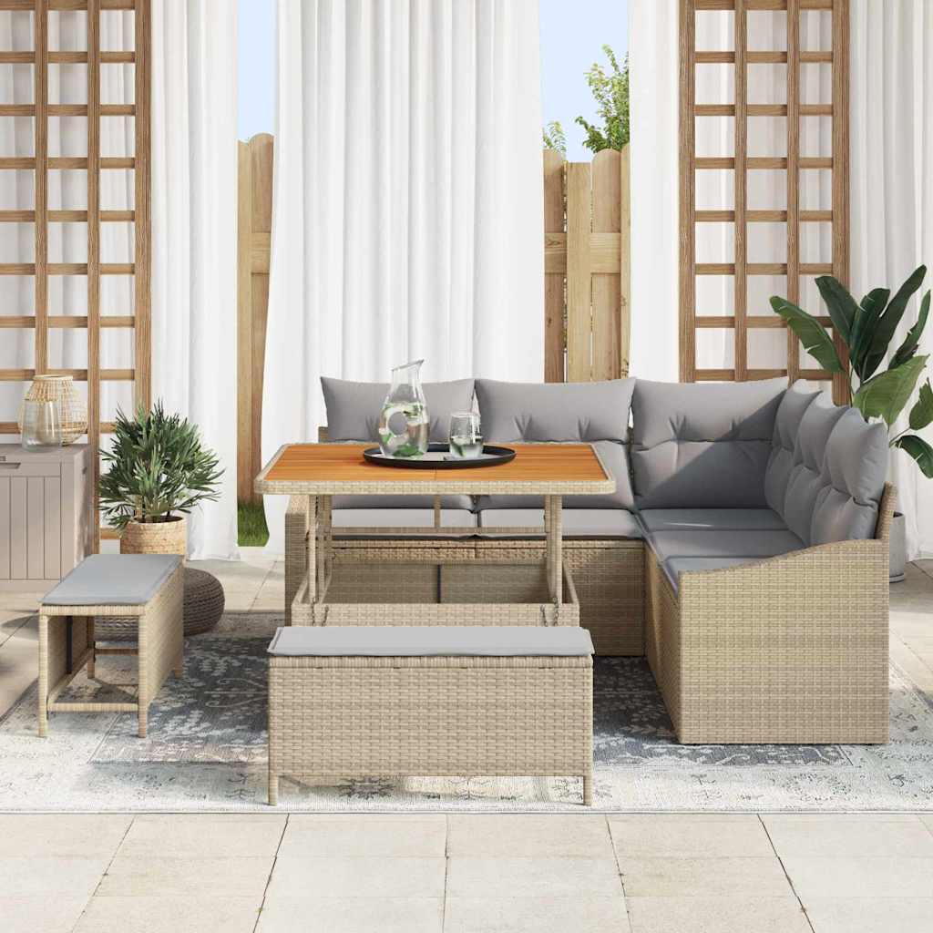 vidaXL Σετ Καναπέ Κήπου με μαξιλάρι 8 pcs Μπεζ Πολυ ράταν