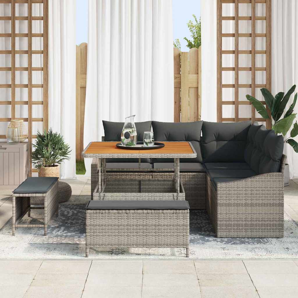 vidaXL Σετ Καναπέ Κήπου με μαξιλάρι 8 pcs Γκρι Πολυ ράταν