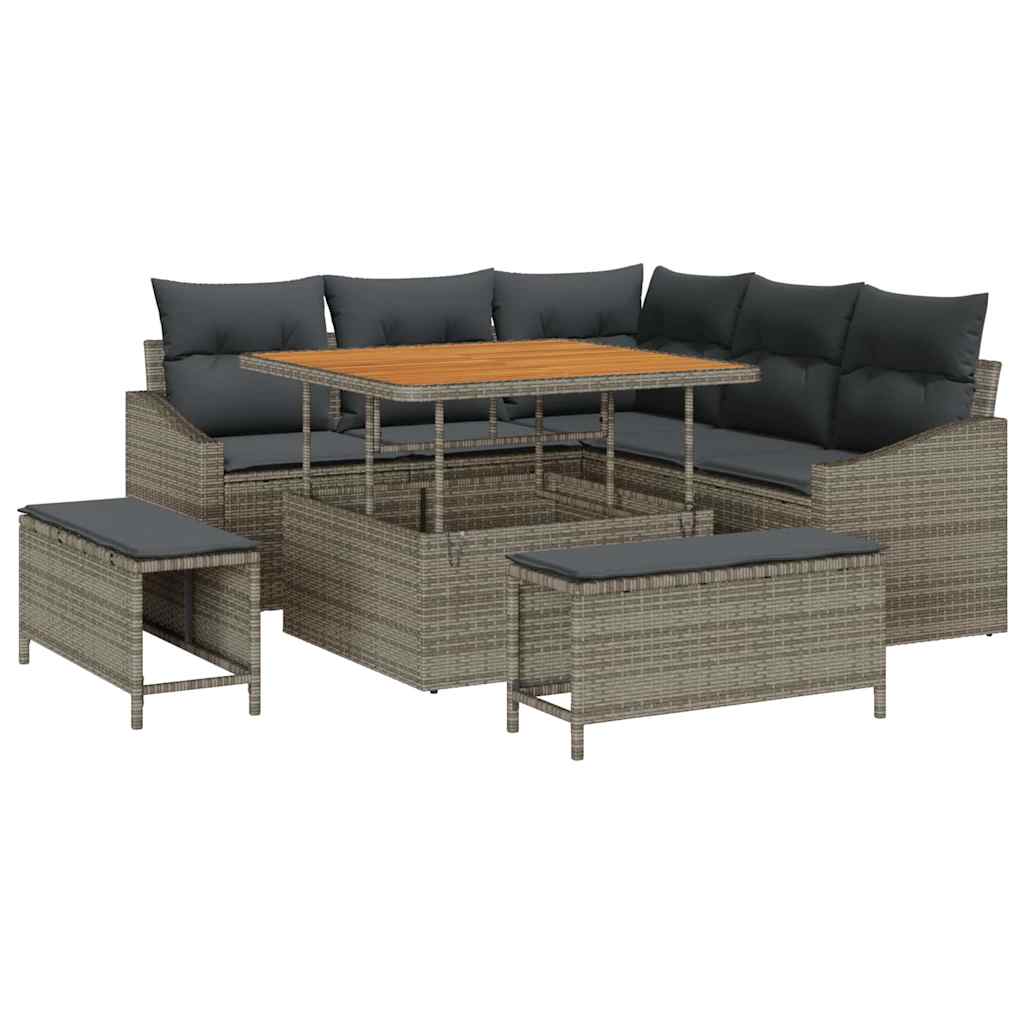 vidaXL Σετ Καναπέ Κήπου με μαξιλάρι 8 pcs Γκρι Πολυ ράταν