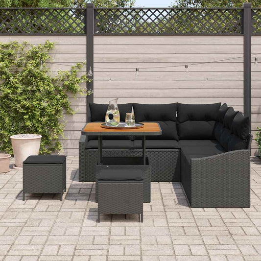 vidaXL Σετ Καναπέ Κήπου με μαξιλάρι 8 pcs Μαύρο Πολυ ράταν