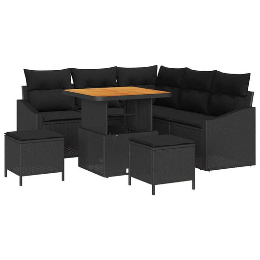 vidaXL Σετ Καναπέ Κήπου με μαξιλάρι 8 pcs Μαύρο Πολυ ράταν
