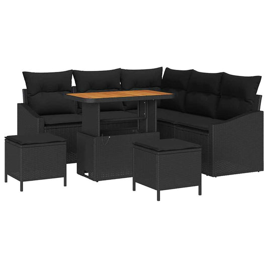 vidaXL Σετ Καναπέ Κήπου με μαξιλάρι 8 pcs Μαύρο Πολυ ράταν