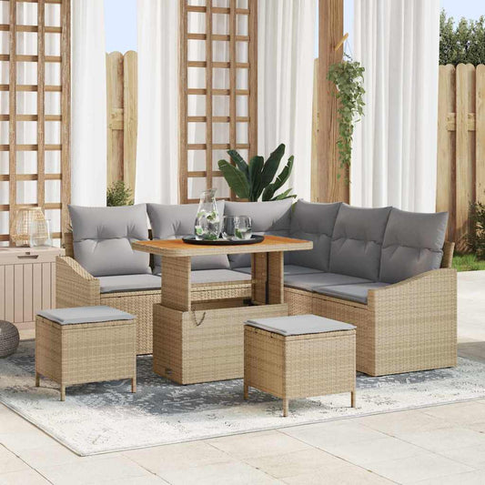 vidaXL Σετ Καναπέ Κήπου με μαξιλάρι 8 pcs Μπεζ Πολυ ράταν