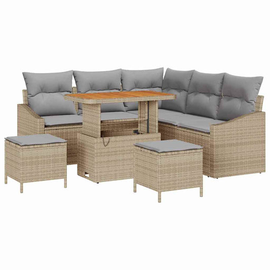 vidaXL Σετ Καναπέ Κήπου με μαξιλάρι 8 pcs Μπεζ Πολυ ράταν