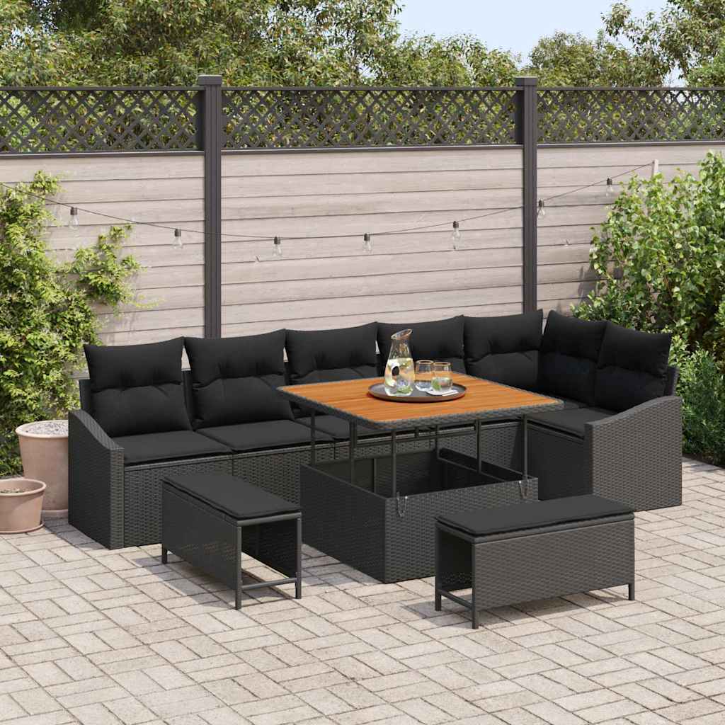 vidaXL Σετ Καναπέ Κήπου με μαξιλάρι 9 pcs Μαύρο Πολυ ράταν
