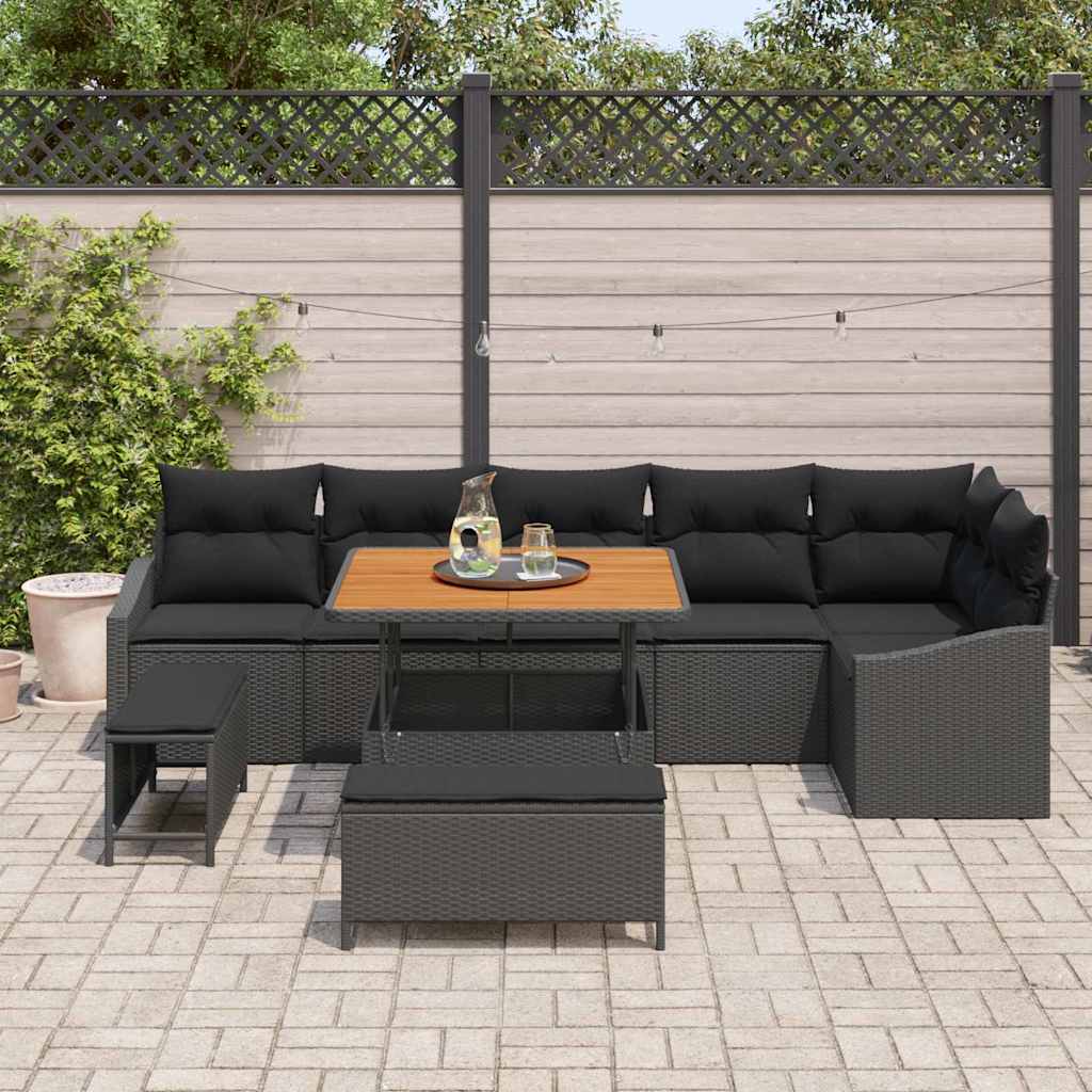vidaXL Σετ Καναπέ Κήπου με μαξιλάρι 9 pcs Μαύρο Πολυ ράταν