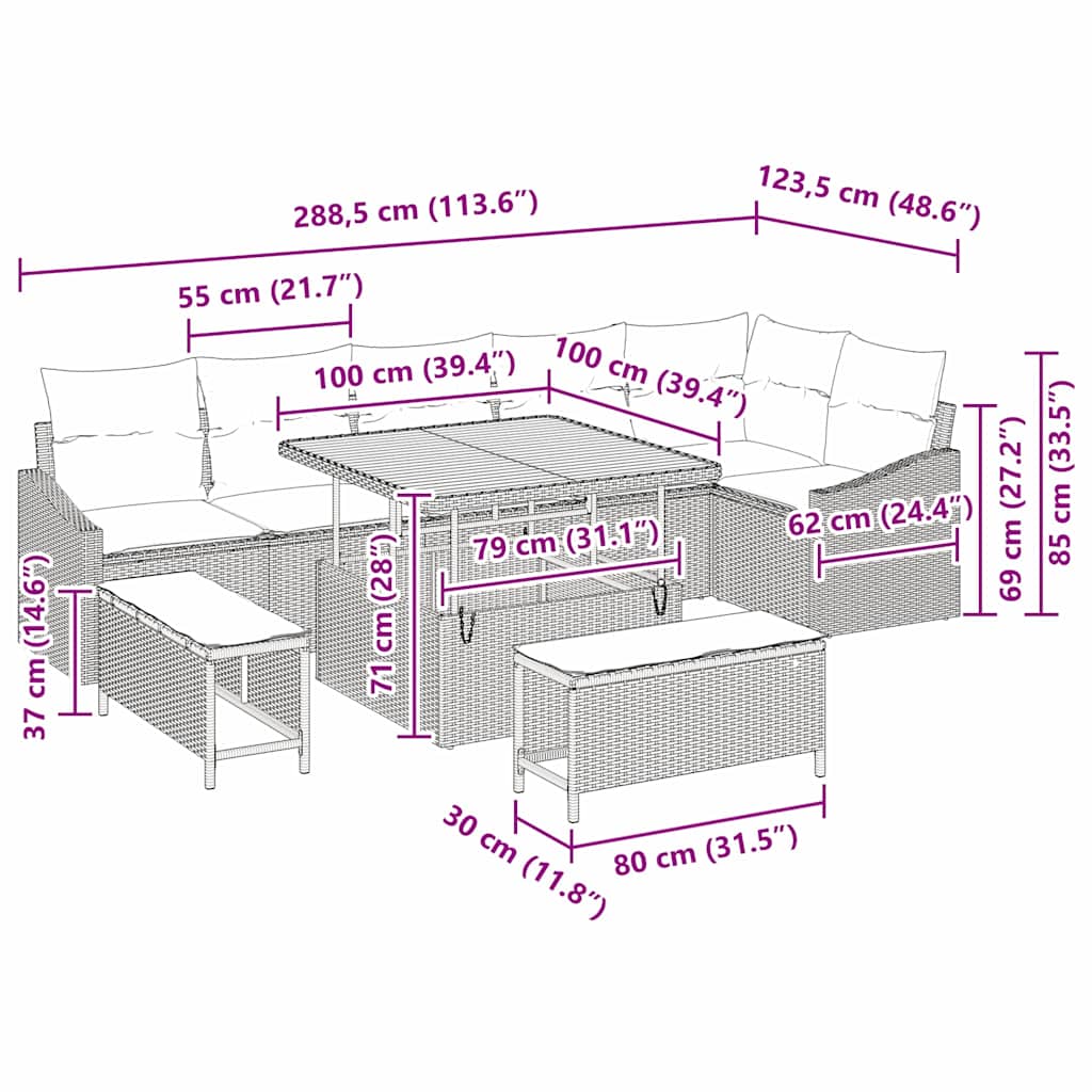 Σαπούνι κήπου 9 τμχ με μαξιλάρια Μαύρο Πολυ Ρατάν Ακακία