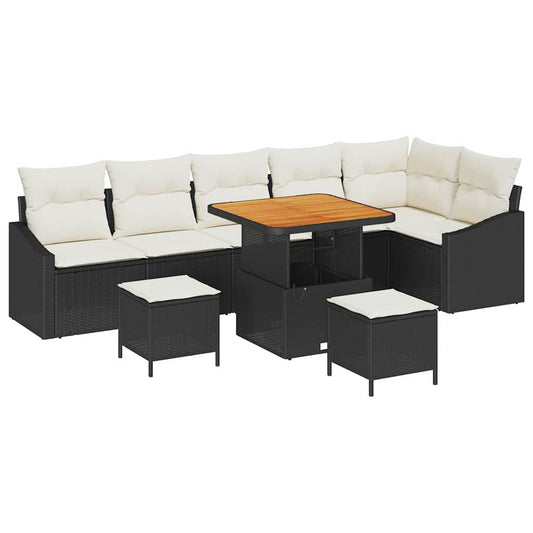 vidaXL Σετ Καναπέ Κήπου με μαξιλάρι 9 pcs Μαύρο, Κρέμα 80 x 80 x 71 cm