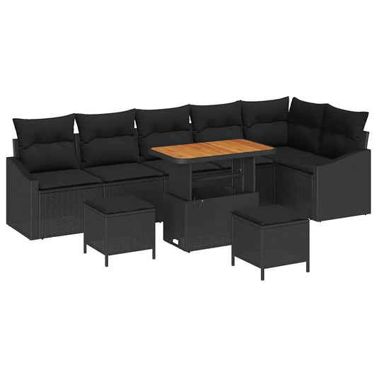 vidaXL Σετ Καναπέ Κήπου με μαξιλάρι 9 pcs Μαύρο Πολυ ράταν