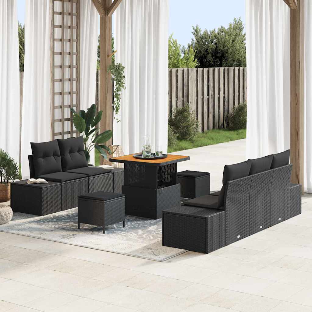 vidaXL Σετ Καναπέ Κήπου με μαξιλάρι 8 pcs Μαύρο 80 x 80 x 71 cm