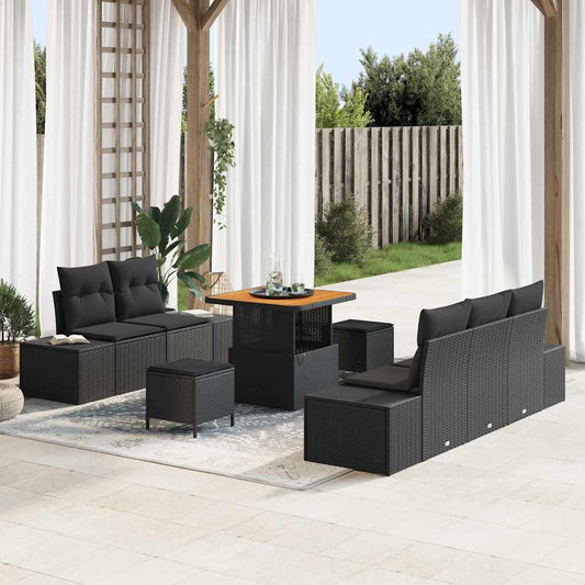 vidaXL Σετ Καναπέ Κήπου με μαξιλάρι 8 pcs Μαύρο 80 x 80 x 71 cm