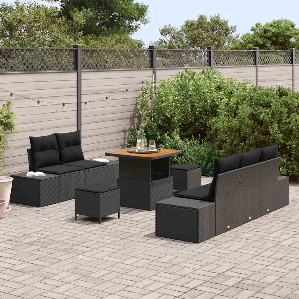 vidaXL Σετ Καναπέ Κήπου με μαξιλάρι 8 pcs Μαύρο 80 x 80 x 71 cm
