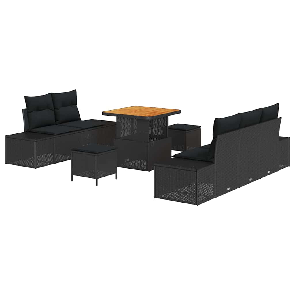 vidaXL Σετ Καναπέ Κήπου με μαξιλάρι 8 pcs Μαύρο 80 x 80 x 71 cm