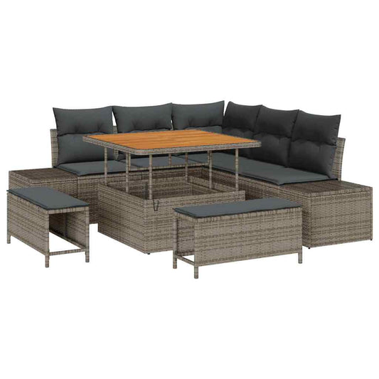 vidaXL Σετ Καναπέ Κήπου με μαξιλάρι 8 pcs Γκρι Πολυ ράταν
