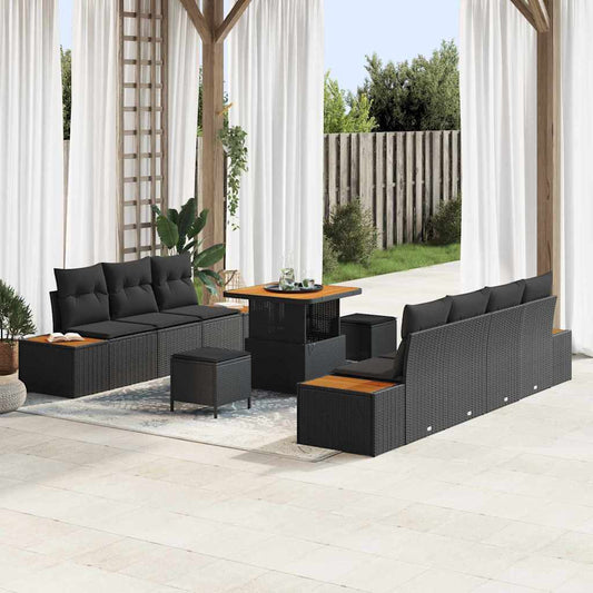 vidaXL Σετ Καναπέ Κήπου με μαξιλάρι 10 pcs Μαύρο 80 x 80 x 71 cm