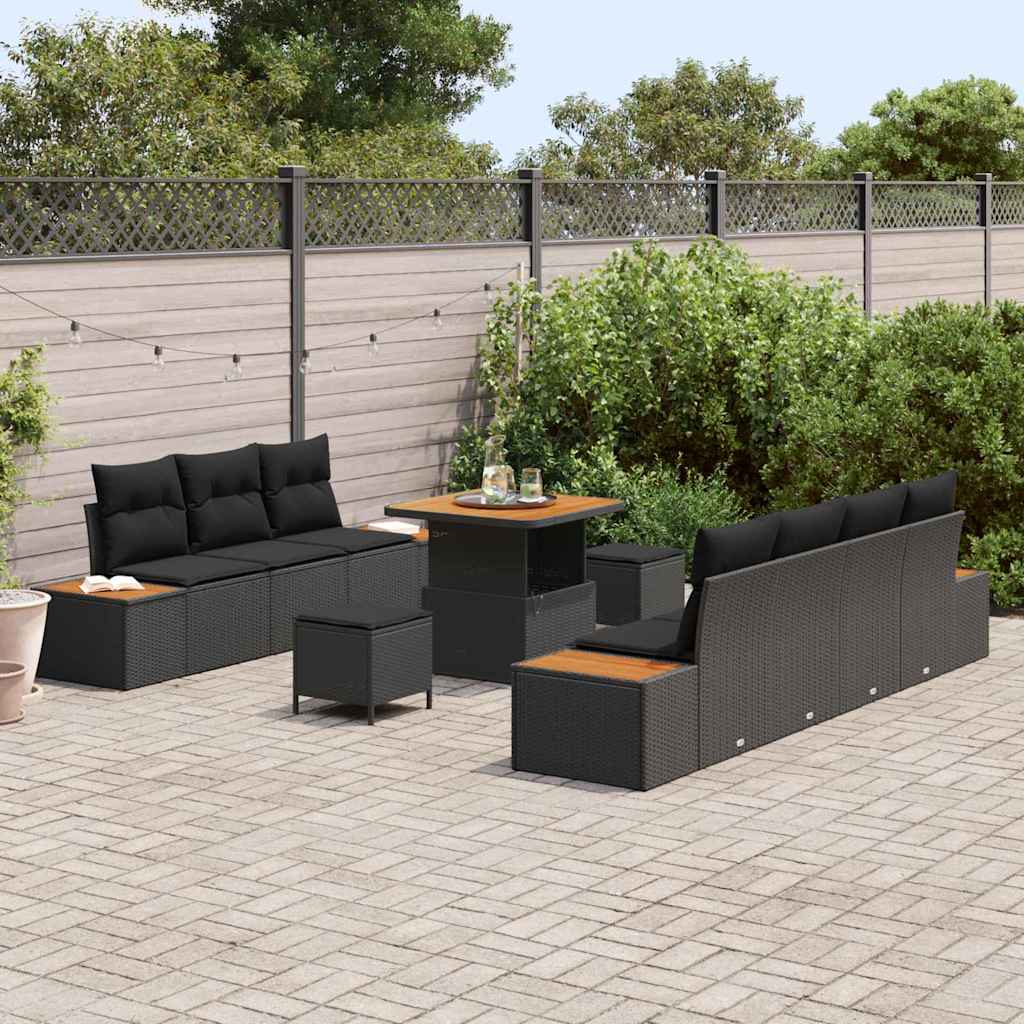 vidaXL Σετ Καναπέ Κήπου με μαξιλάρι 10 pcs Μαύρο 80 x 80 x 71 cm