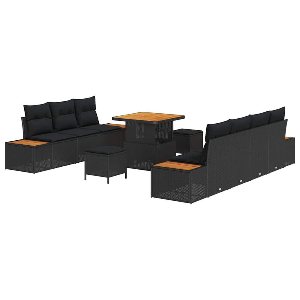 vidaXL Σετ Καναπέ Κήπου με μαξιλάρι 10 pcs Μαύρο 80 x 80 x 71 cm