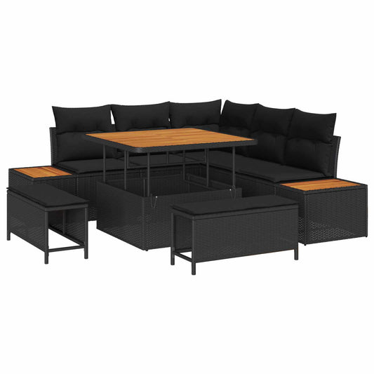vidaXL Σετ Καναπέ Κήπου με μαξιλάρι 8 pcs Μαύρο Πολυ ράταν