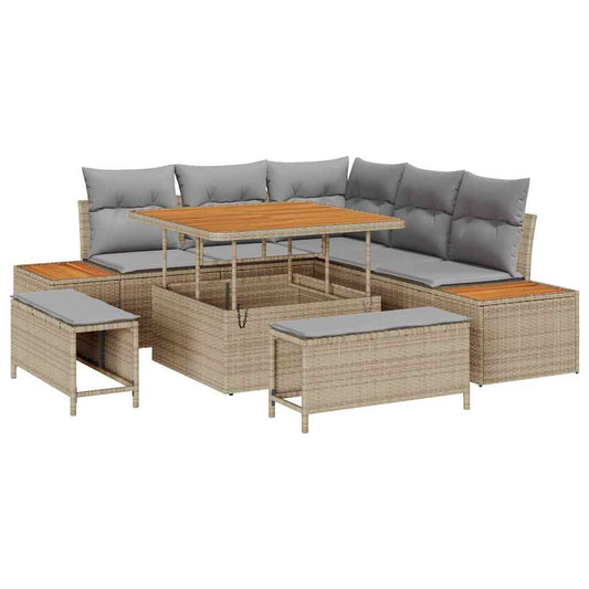 vidaXL Σετ Καναπέ Κήπου με μαξιλάρι 8 pcs Μπεζ Πολυ ράταν