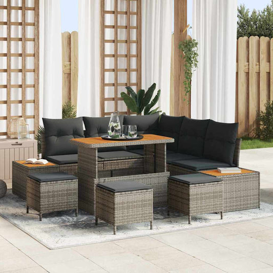 vidaXL Σετ Καναπέ Κήπου με μαξιλάρι 9 pcs Γκρι Πολυ ράταν