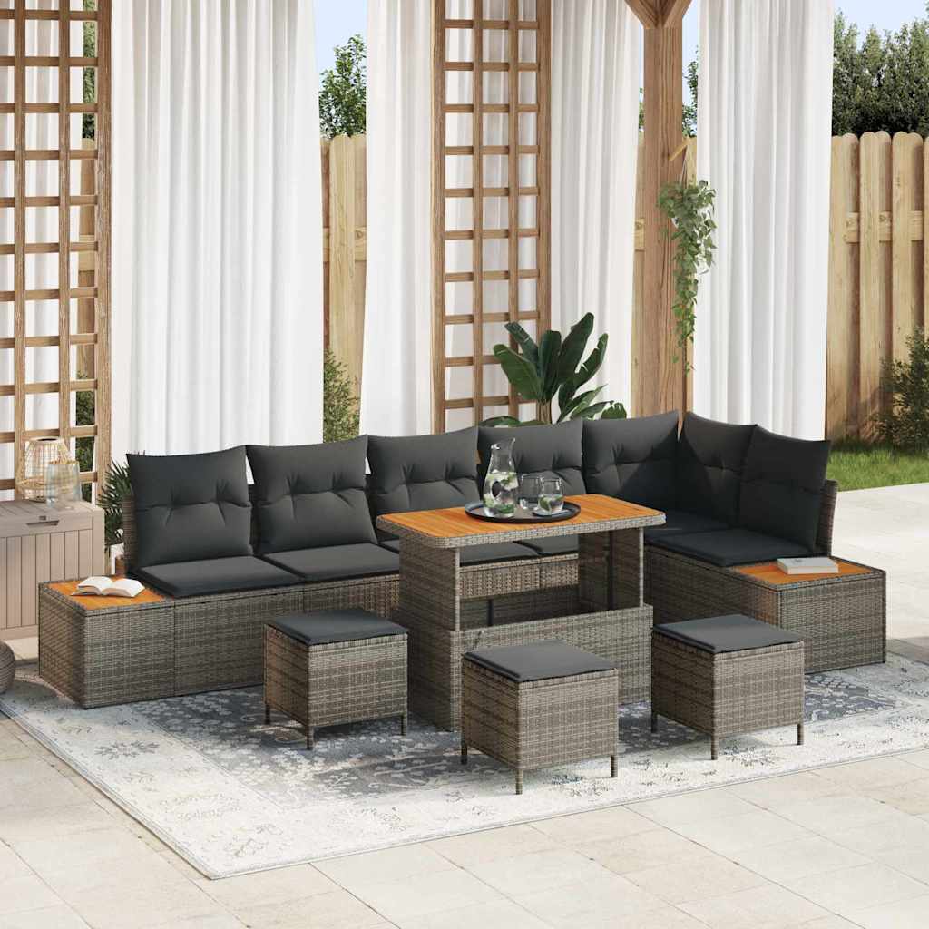 vidaXL Σετ Καναπέ Κήπου με μαξιλάρι 10 pcs Γκρι Πολυ ράταν