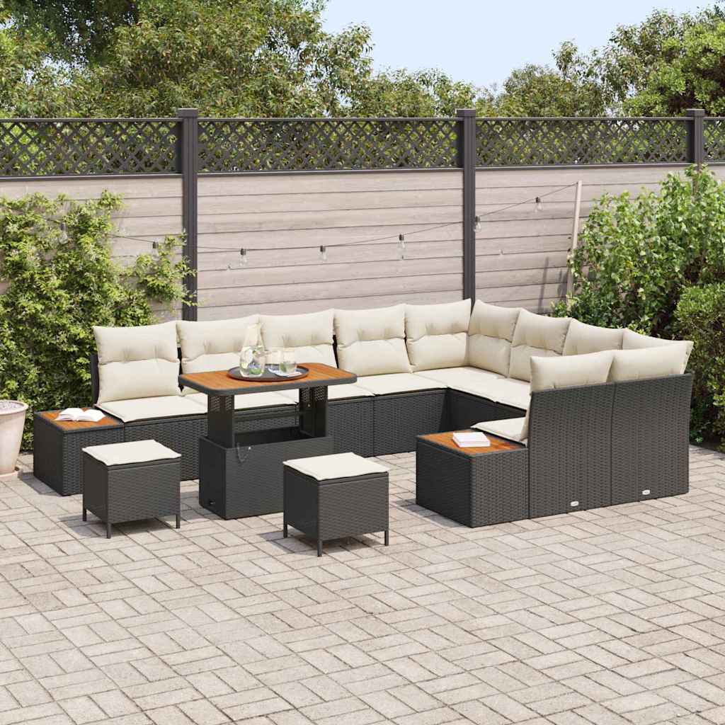 vidaXL Σετ Καναπέ Κήπου με μαξιλάρι 12 pcs Μαύρο Πολυ ράταν