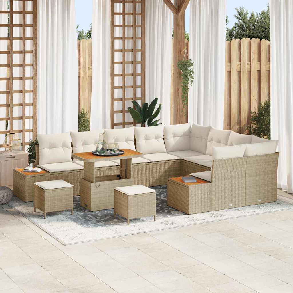 vidaXL Σετ Καναπέ Κήπου με μαξιλάρι 12 pcs Μπεζ Πολυ ράταν