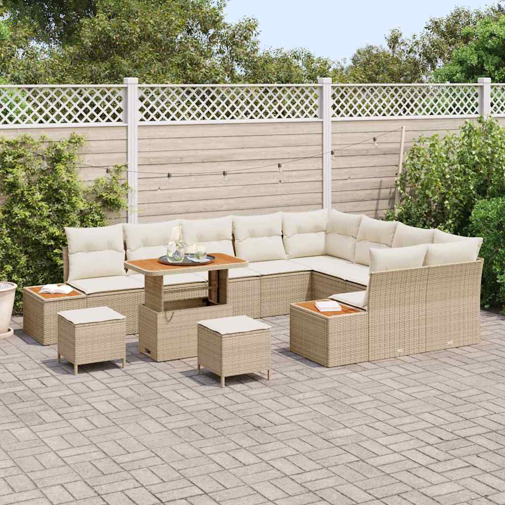 vidaXL Σετ Καναπέ Κήπου με μαξιλάρι 12 pcs Μπεζ Πολυ ράταν