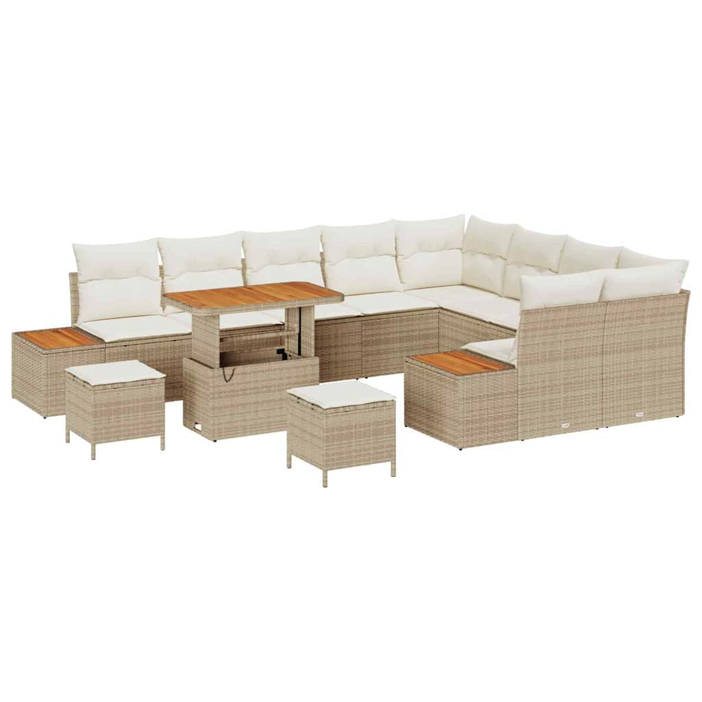 vidaXL Σετ Καναπέ Κήπου με μαξιλάρι 12 pcs Μπεζ Πολυ ράταν