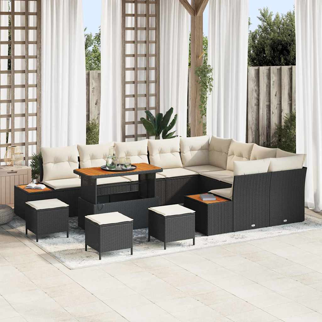 vidaXL Σετ Καναπέ Κήπου με μαξιλάρι 13 pcs Μαύρο Πολυ ράταν