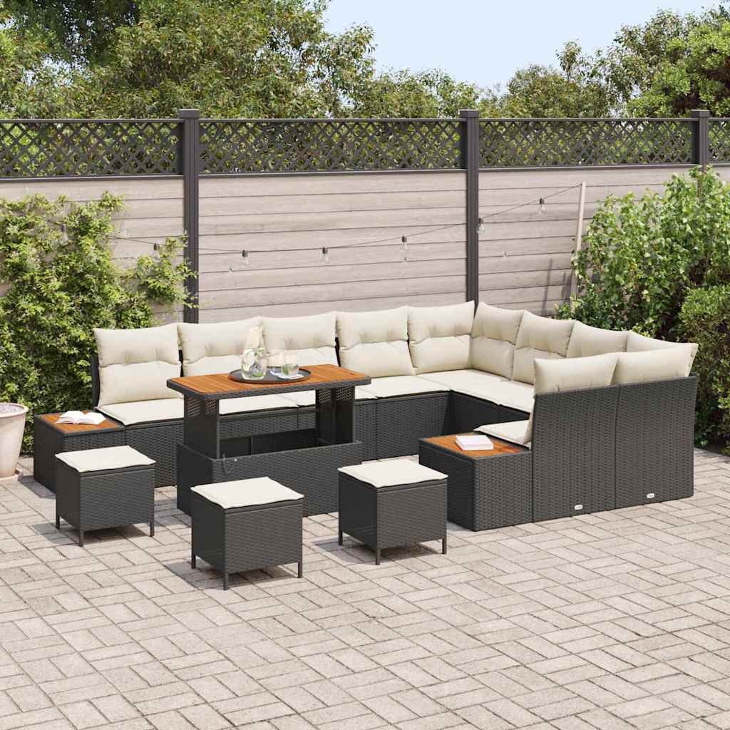 vidaXL Σετ Καναπέ Κήπου με μαξιλάρι 13 pcs Μαύρο Πολυ ράταν