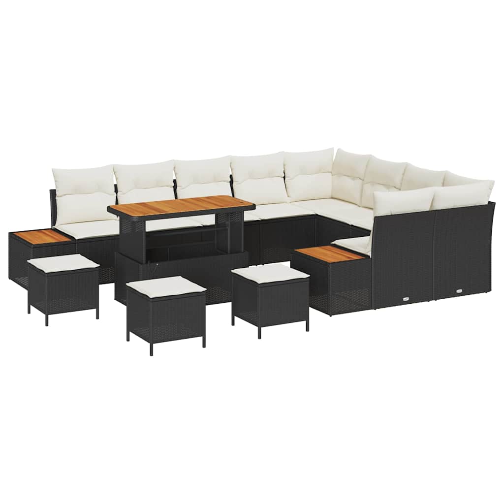 vidaXL Σετ Καναπέ Κήπου με μαξιλάρι 13 pcs Μαύρο Πολυ ράταν