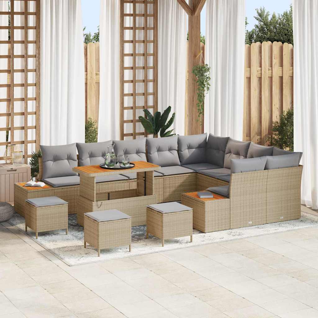 vidaXL Σετ Καναπέ Κήπου με μαξιλάρι 13 pcs Μπεζ Πολυ ράταν