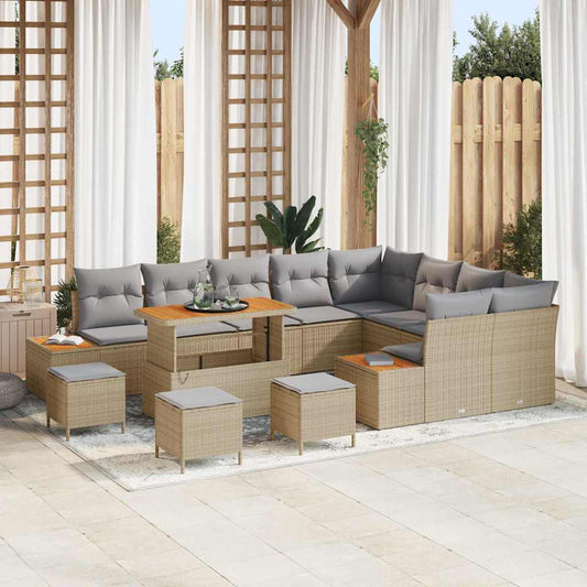 vidaXL Σετ Καναπέ Κήπου με μαξιλάρι 13 pcs Μπεζ Πολυ ράταν
