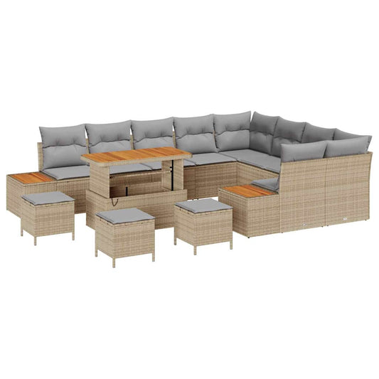 vidaXL Σετ Καναπέ Κήπου με μαξιλάρι 13 pcs Μπεζ Πολυ ράταν
