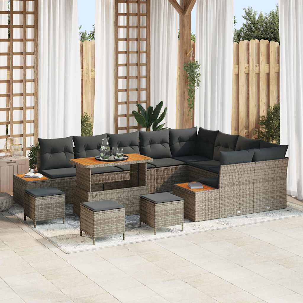 vidaXL Σετ Καναπέ Κήπου με μαξιλάρι 13 pcs Γκρι Πολυ ράταν