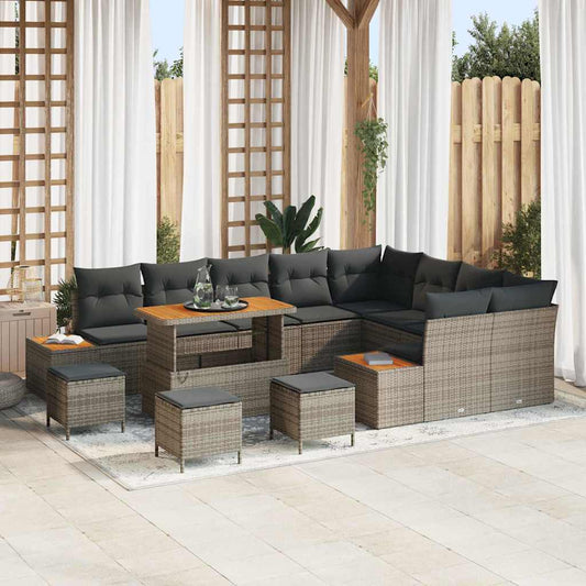 vidaXL Σετ Καναπέ Κήπου με μαξιλάρι 13 pcs Γκρι Πολυ ράταν