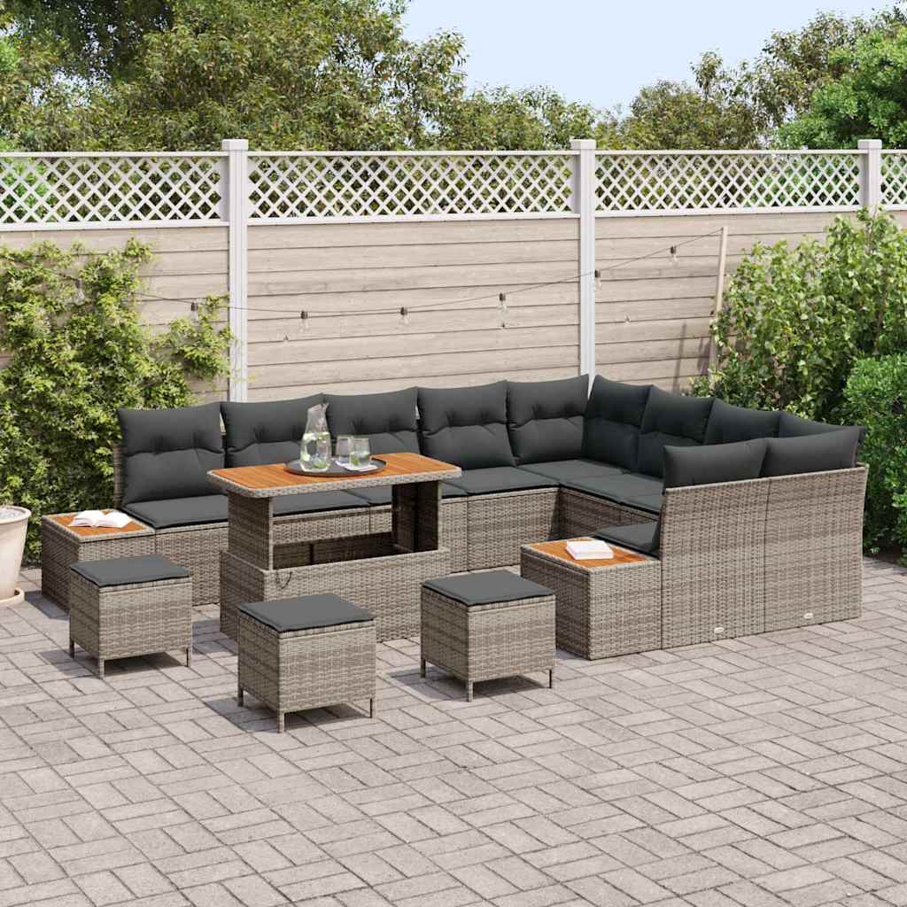vidaXL Σετ Καναπέ Κήπου με μαξιλάρι 13 pcs Γκρι Πολυ ράταν