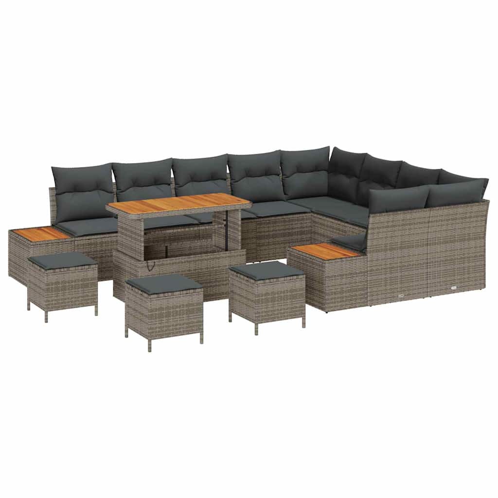 vidaXL Σετ Καναπέ Κήπου με μαξιλάρι 13 pcs Γκρι Πολυ ράταν