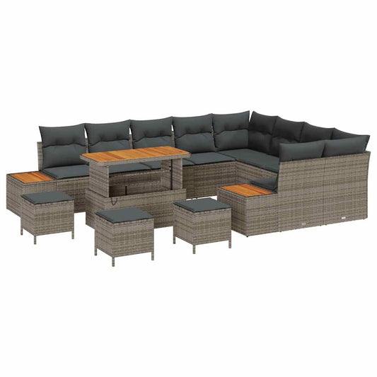 vidaXL Σετ Καναπέ Κήπου με μαξιλάρι 13 pcs Γκρι Πολυ ράταν