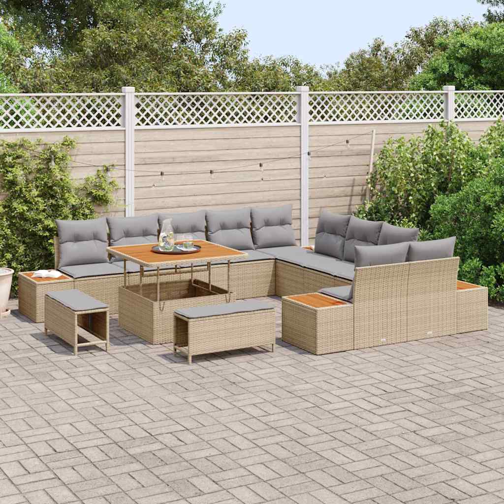 vidaXL Σετ Καναπέ Κήπου με μαξιλάρι 13 pcs Μπεζ Πολυ ράταν