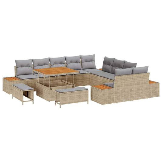 vidaXL Σετ Καναπέ Κήπου με μαξιλάρι 13 pcs Μπεζ Πολυ ράταν