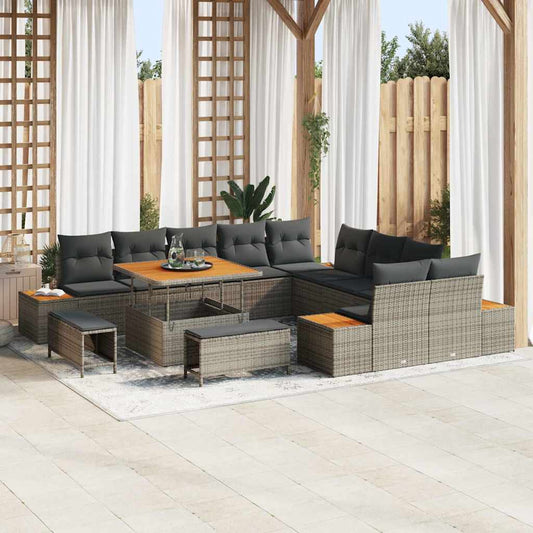 vidaXL Σετ Καναπέ Κήπου με μαξιλάρι 13 pcs Γκρι Πολυ ράταν
