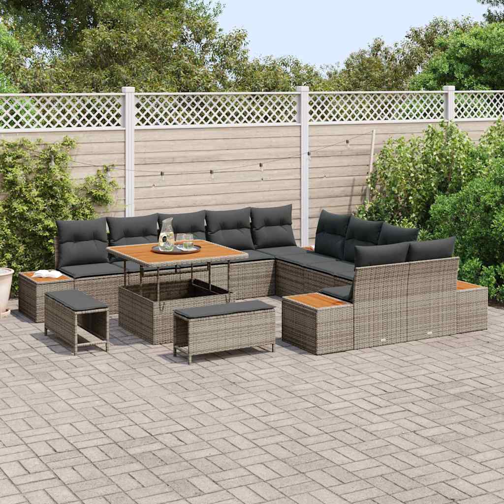 vidaXL Σετ Καναπέ Κήπου με μαξιλάρι 13 pcs Γκρι Πολυ ράταν