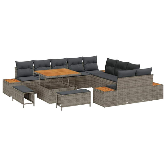 vidaXL Σετ Καναπέ Κήπου με μαξιλάρι 13 pcs Γκρι Πολυ ράταν
