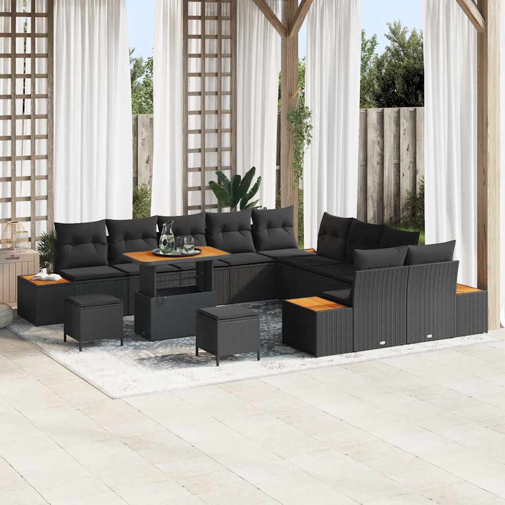 vidaXL Σετ Καναπέ Κήπου με μαξιλάρι 13 pcs Μαύρο Πολυ ράταν