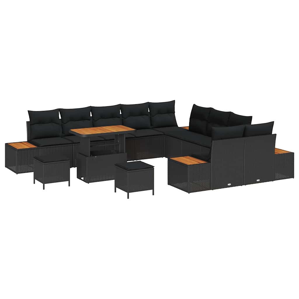 vidaXL Σετ Καναπέ Κήπου με μαξιλάρι 13 pcs Μαύρο Πολυ ράταν