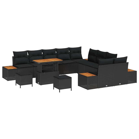 vidaXL Σετ Καναπέ Κήπου με μαξιλάρι 13 pcs Μαύρο Πολυ ράταν