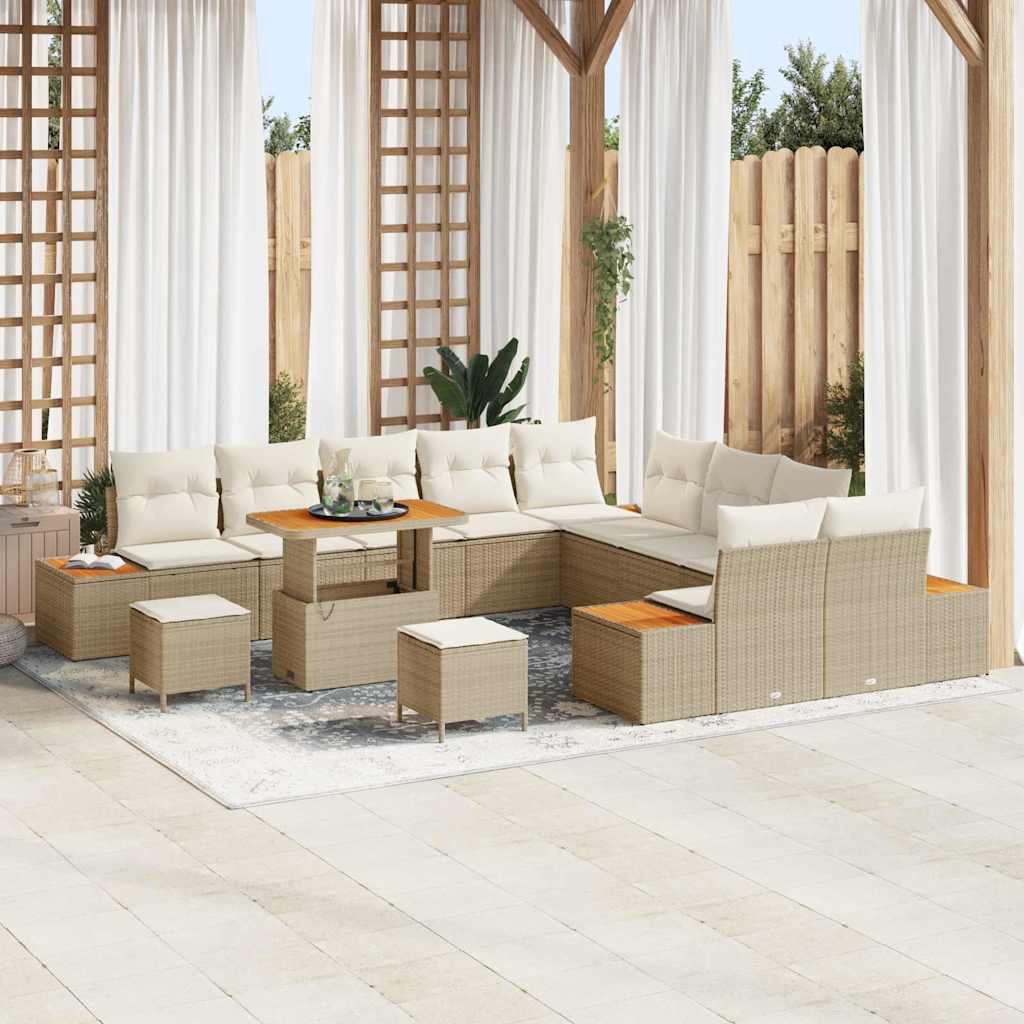 vidaXL Σετ Καναπέ Κήπου με μαξιλάρι 13 pcs Μπεζ Πολυ ράταν